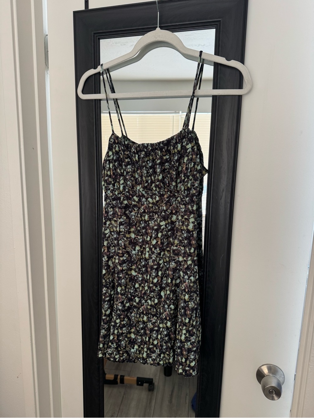 Free People Black Floral Mini Dress with Mint Accents